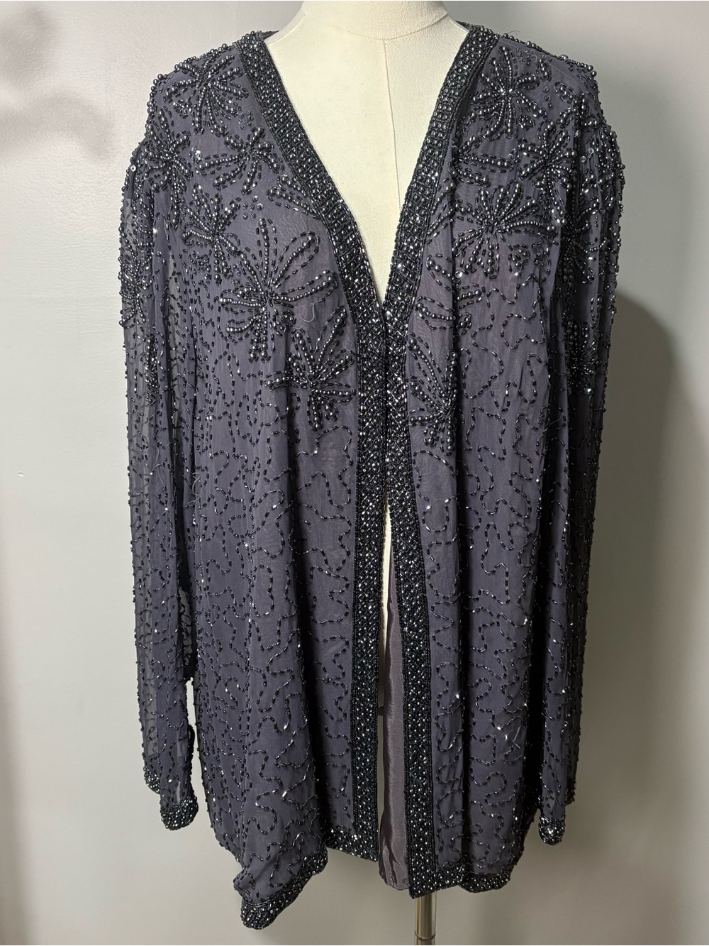 Jovani Silk Beaded Sequin Evening Jacket Gray Womens Sz 24 Elegant Wedding Party
